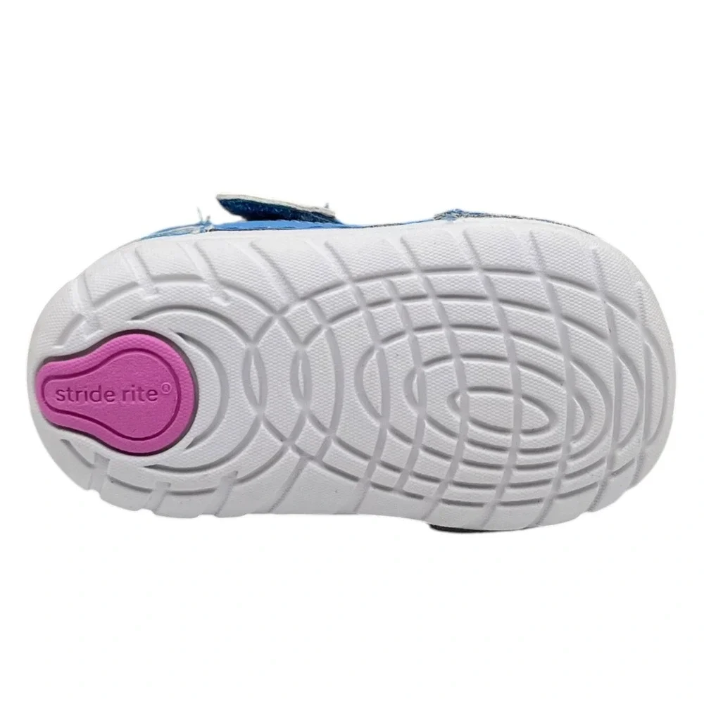 Stride Rite Baby Girls Leather Soft Motion Turbo Sneakers Size 3 Light Blue Pink